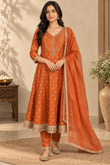 Burnt Orange Embroidered Anarkali Suit with Dupatta