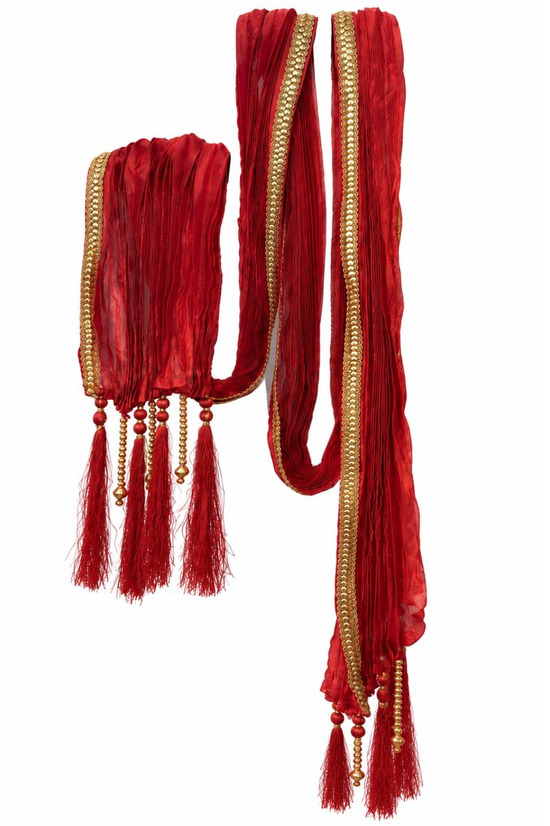 Red & Gold Embellished Men’s Stole With Tassels