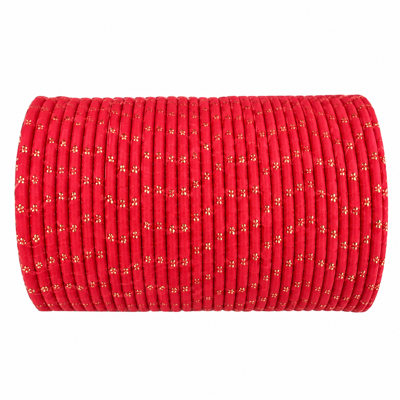 Traditional Red Gold-Detail Bridal Bangle Set
