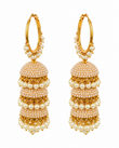 Gold Pearl Jhumka Hoop Earrings