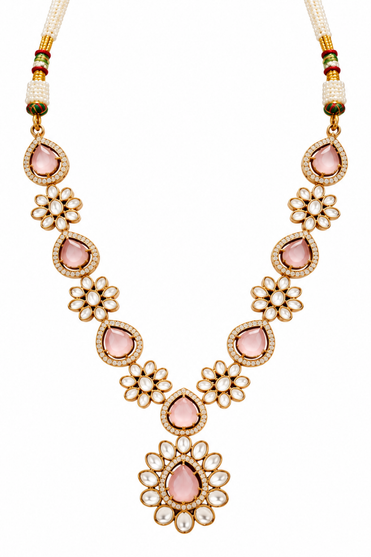 Rose Quartz Floral Necklace & Earring Set