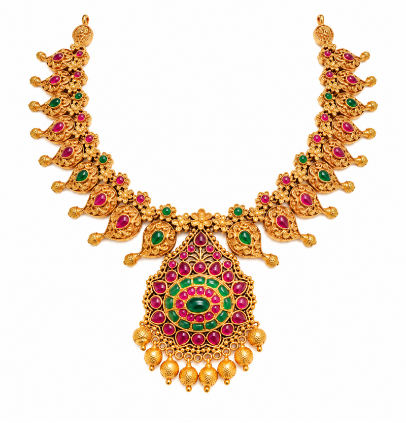 Antique Gold Multicolor Kundan Necklace & Earring Set