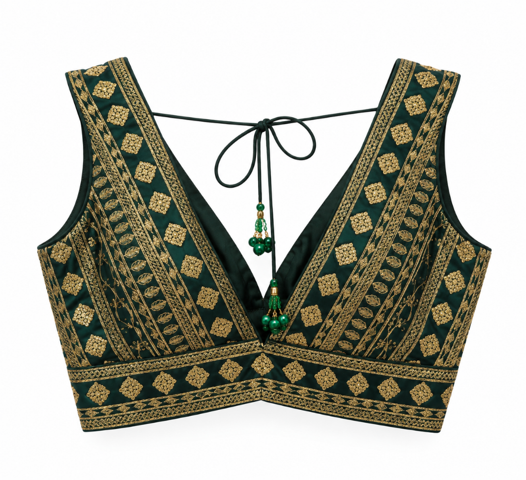 Black & Gold Geometric Embroidered Blouse