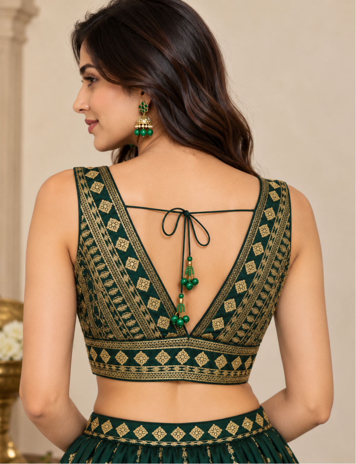 Black & Gold Geometric Embroidered Blouse