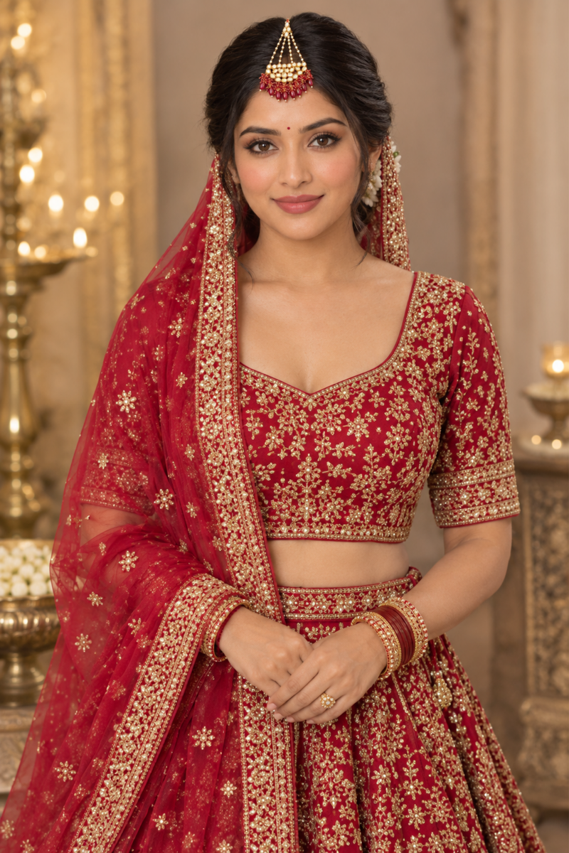 Elegant Gold-Tone Kundan Matha Patti with Pearl & Ruby Beaded Drops