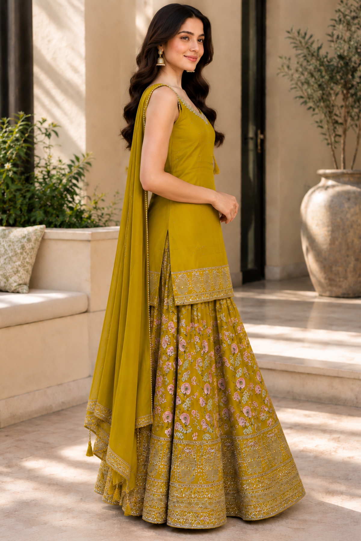 Mustard Yellow Embroidered Sharara Set With Dupatta