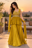 Mustard Yellow Embroidered Peplum Sharara Set