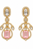 Elegant Gold-Tone Pink Crystal Drop Earrings