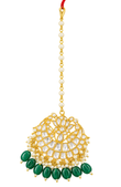 Elegant Gold-Tone Kundan Maang Tikka with Green Beaded Drops