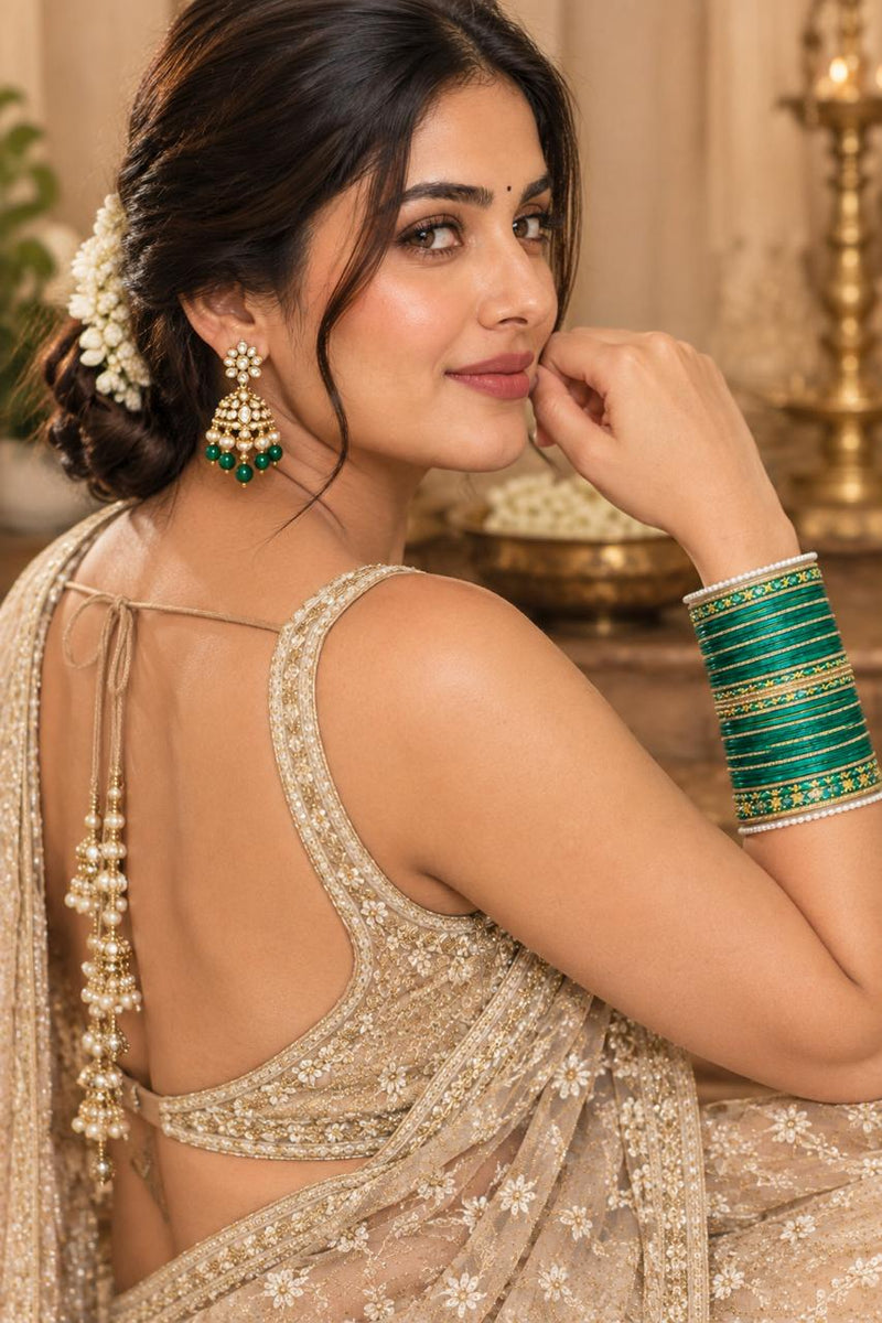 Elegant Green & Gold Embellished Traditional Bangle Set