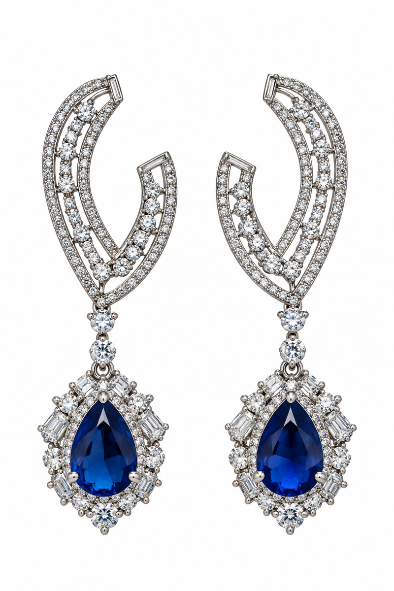 Silver-Tone Sapphire Drop Earrings