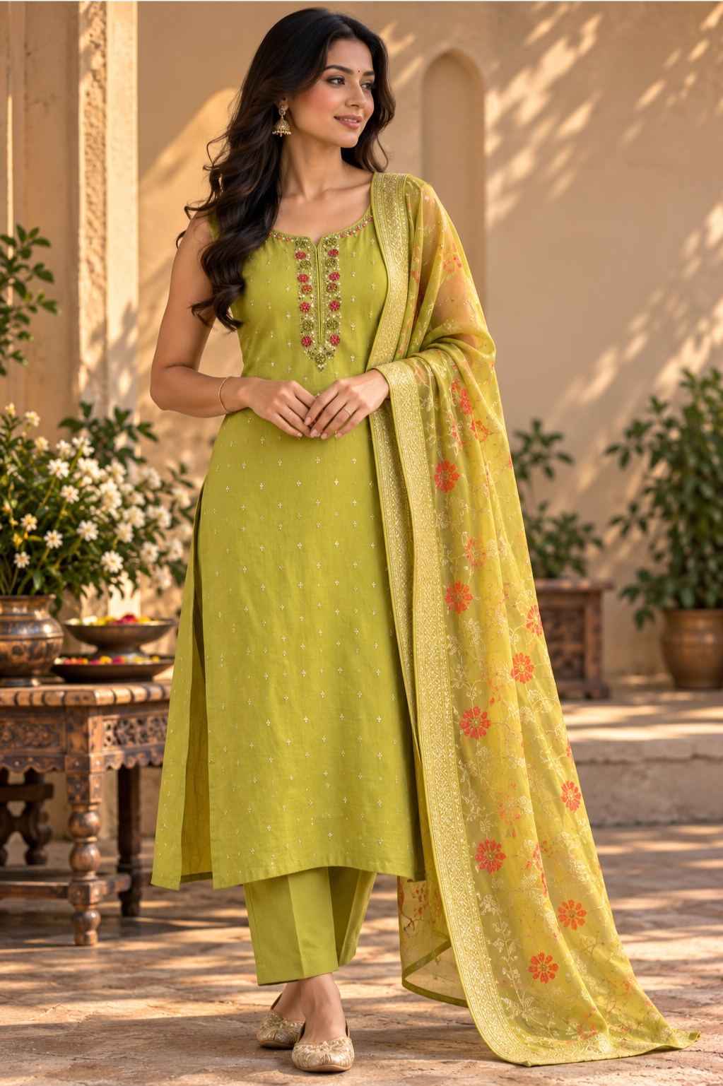 Pistachio Green Embroidered Kurta Set with Dupatta