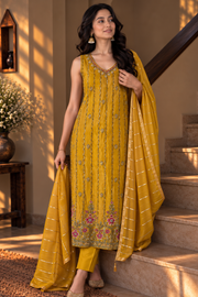 Mustard Yellow Embroidered Kurta Set with Dupatta