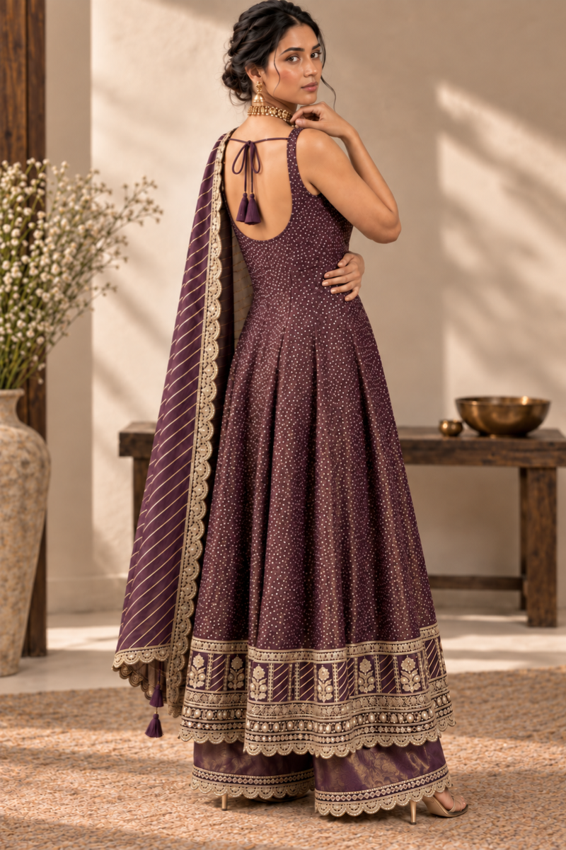 Deep Purple Embroidered Anarkali Suit with Dupatta