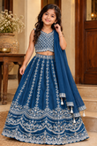 Royal Blue Embroidered Lehenga Choli Set for Girls with Dupatta
