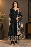 Black Floral Embroidered Anarkali Suit Set with Dupatta