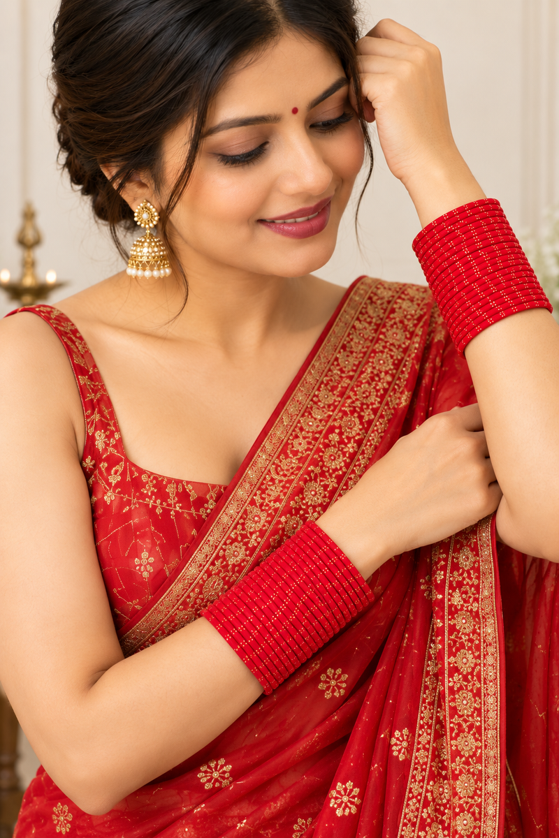 Traditional Red Gold-Detail Bridal Bangle Set