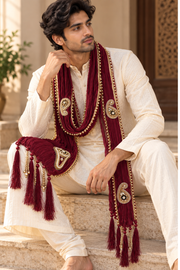 Maroon Gold-Trimmed Men’s Stole With Tassels