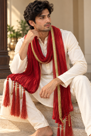 Red & Gold Embellished Men’s Stole With Tassels