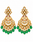 Gold-Plated Green Emerald Kundan Chandbali Earrings