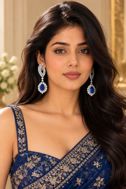 Silver-Tone Sapphire Drop Earrings