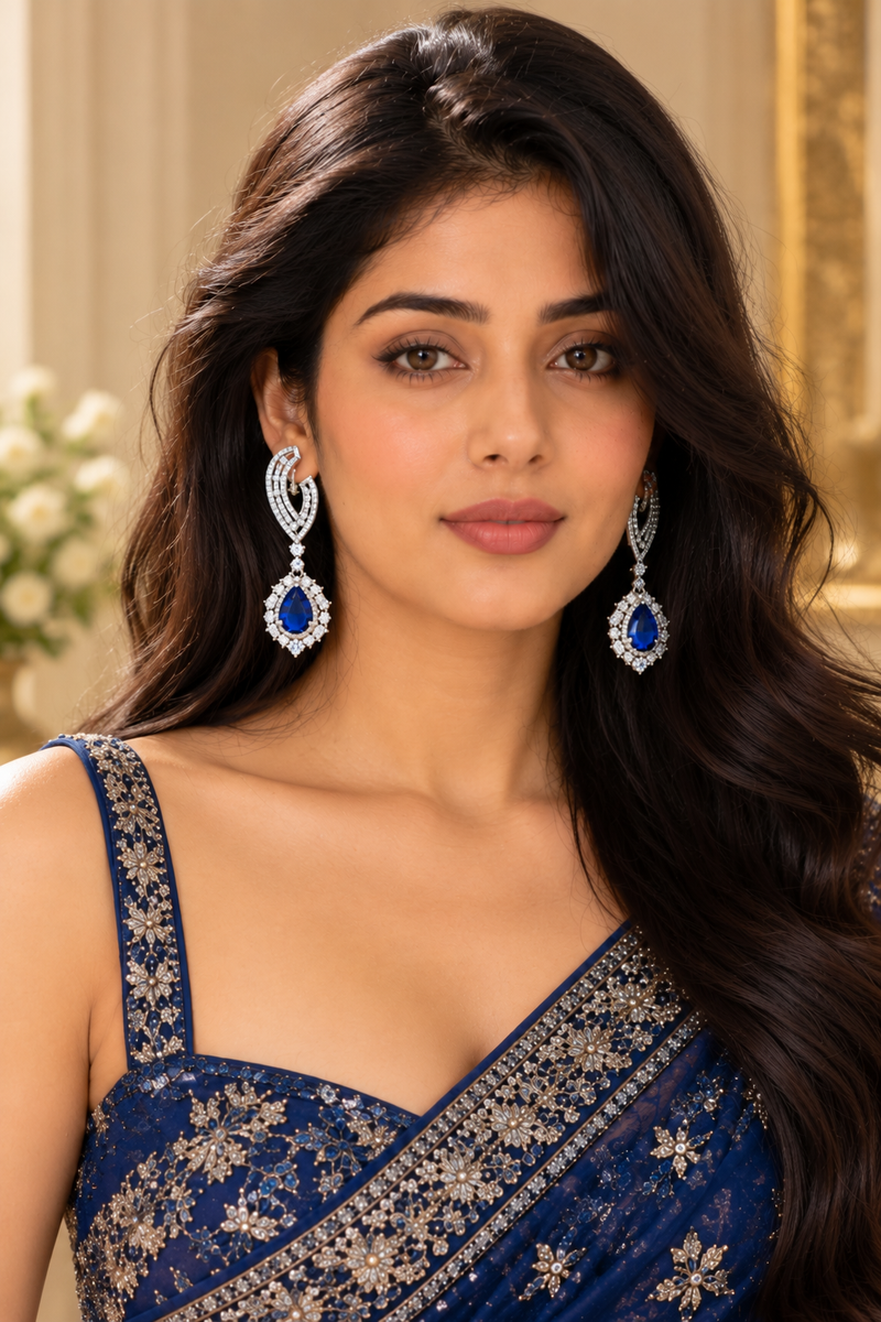 Silver-Tone Sapphire Drop Earrings