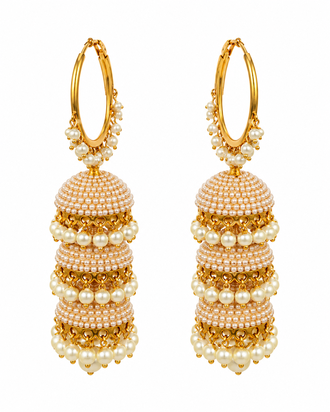 Gold Pearl Jhumka Hoop Earrings