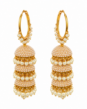 Gold Pearl Jhumka Hoop Earrings