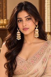 Gold Pearl Jhumka Hoop Earrings