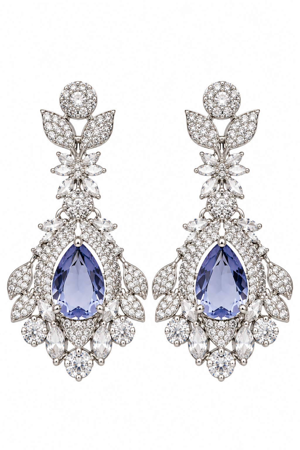 Blue Sapphire Teardrop Crystal Drop Earrings