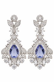 Blue Sapphire Teardrop Crystal Drop Earrings