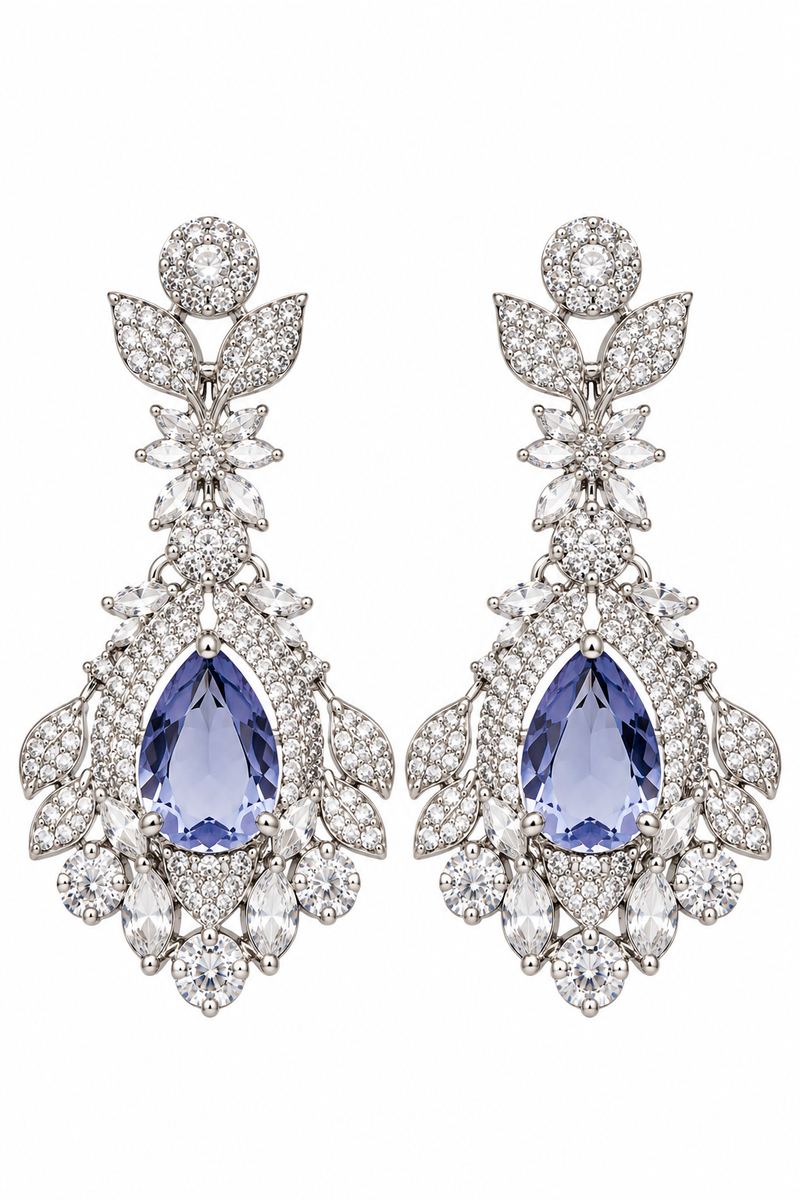 Blue Sapphire Teardrop Crystal Drop Earrings