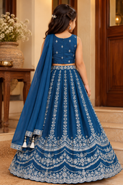 Royal Blue Embroidered Lehenga Choli Set for Girls with Dupatta