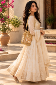 Champagne Gold Sequin Potli Bag With Tassel Fringe