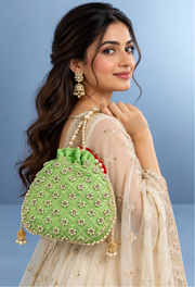 Pastel Green Pearl Embellished Potli Bag