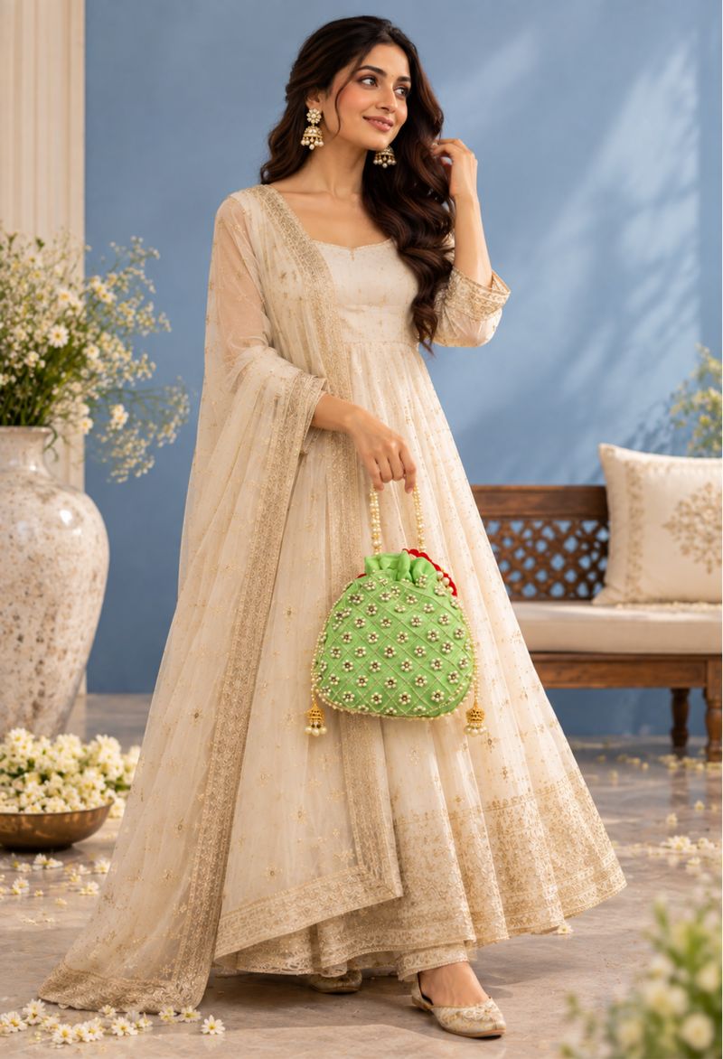 Pastel Green Pearl Embellished Potli Bag
