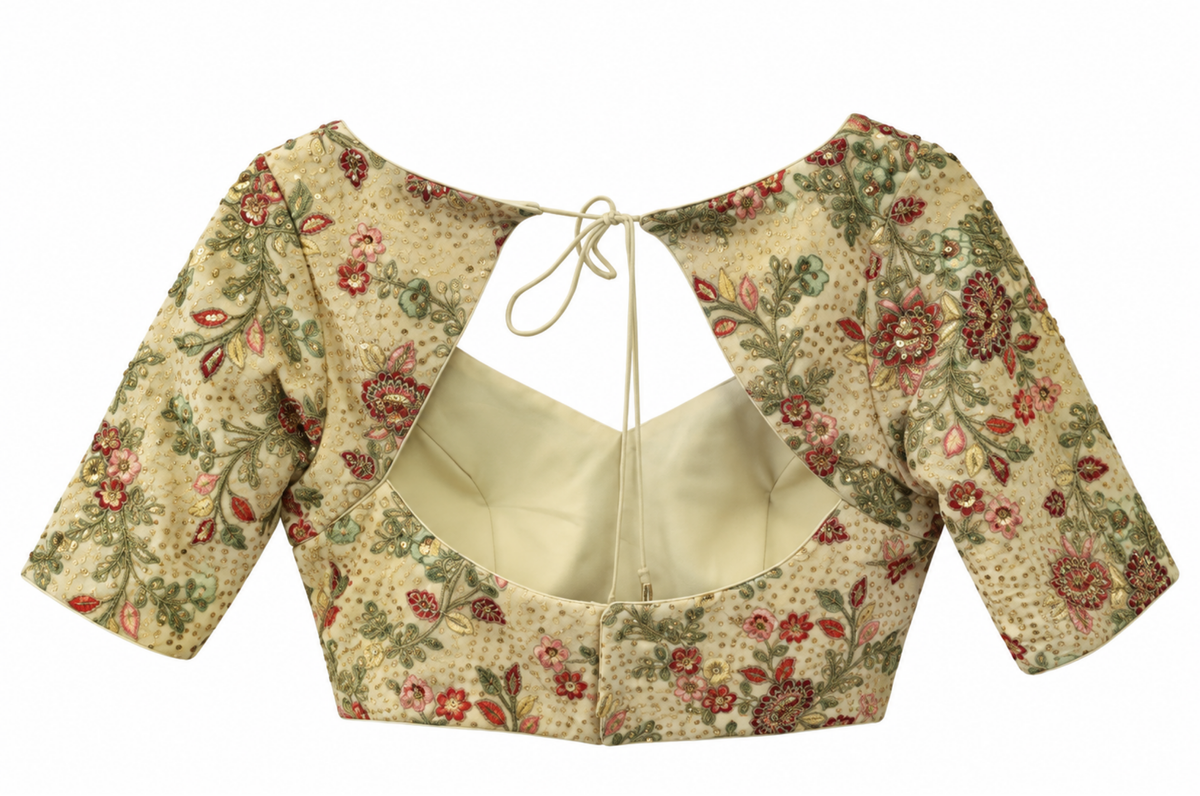 Ivory Floral Printed Tie-Back Blouse