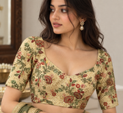 Ivory Floral Printed Tie-Back Blouse