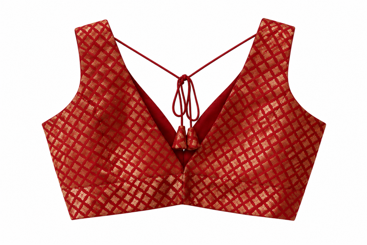 Maroon Geometric Printed Tie-Back Blouse