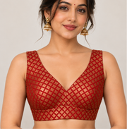 Maroon Geometric Printed Tie-Back Blouse