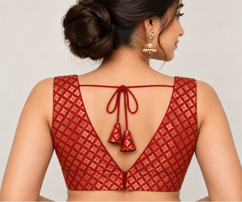 Maroon Geometric Printed Tie-Back Blouse