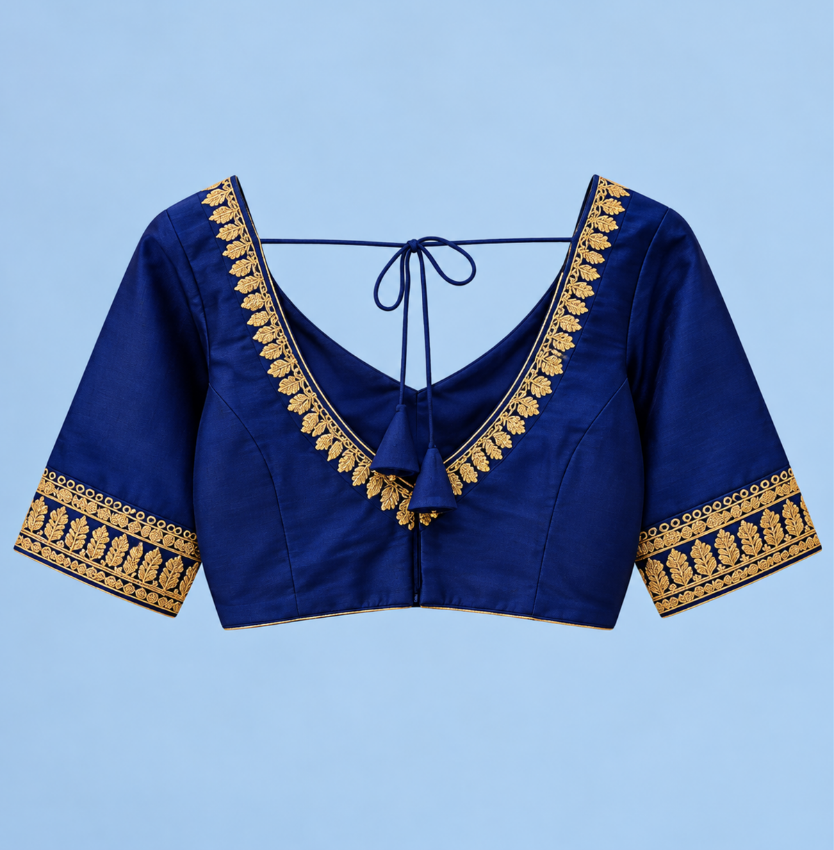 Royal Blue Embroidered V-Neck Blouse
