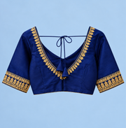 Royal Blue Embroidered V-Neck Blouse