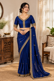 Royal Blue Embroidered V-Neck Blouse