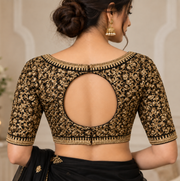 Black & Gold Embroidered V-Neck Blouse