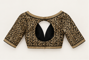 Black & Gold Embroidered V-Neck Blouse