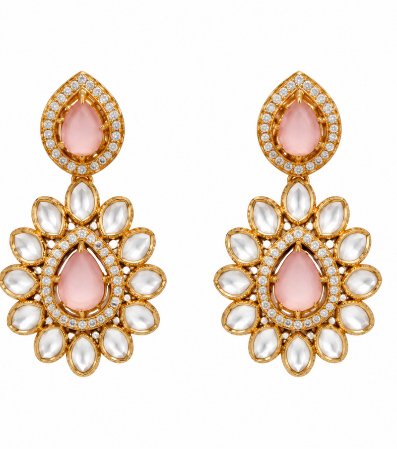 Rose Quartz Floral Necklace & Earring Set