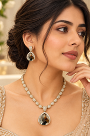 Champagne Crystal Teardrop Necklace & Earring Set