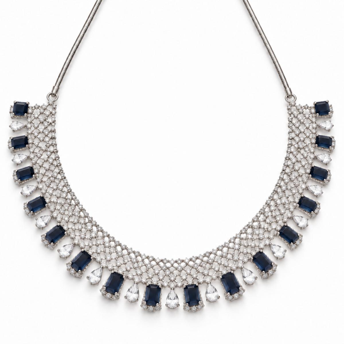 Silver Crystal & Sapphire Blue Necklace Set