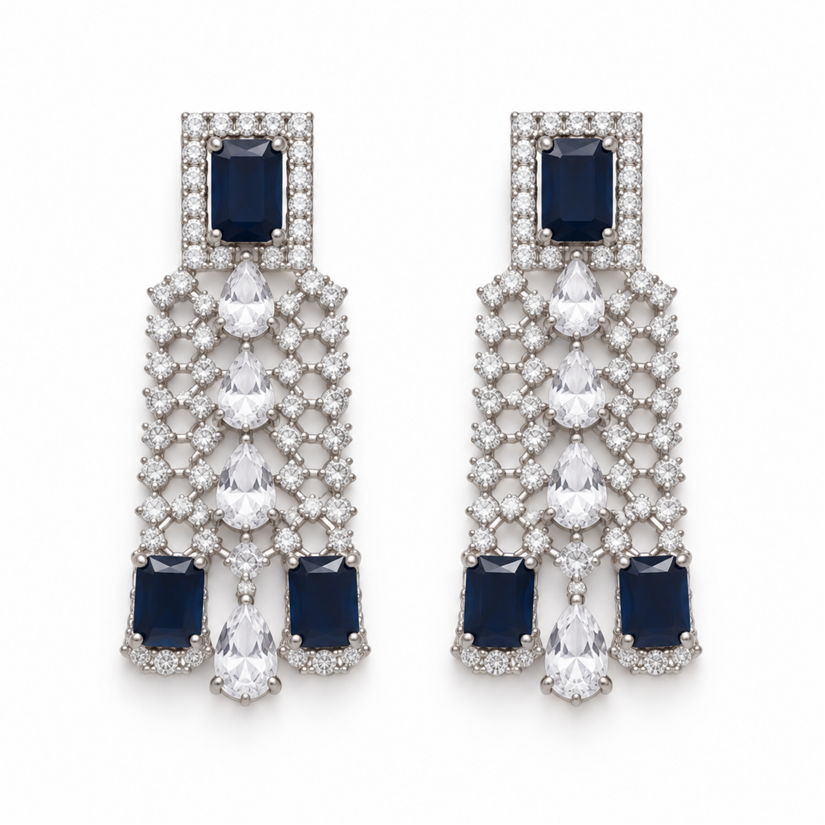 Silver Crystal & Sapphire Blue Necklace Set